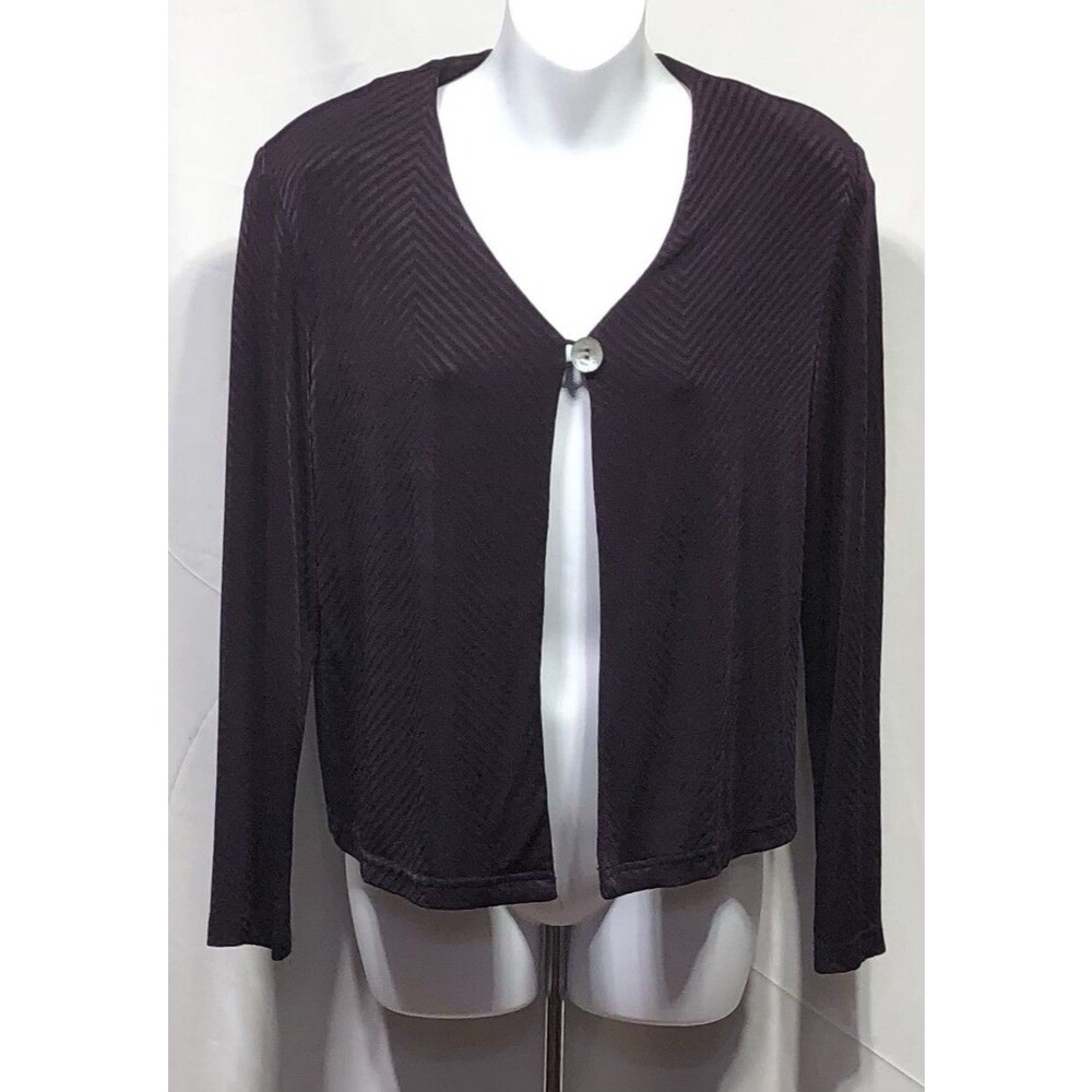 Nicole NY Jacket Top 8 Purple Slinky 1 Button V-Neck Long Sleeve Office Capsule